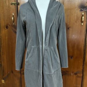 Gray Hooded Open Front Cardigan